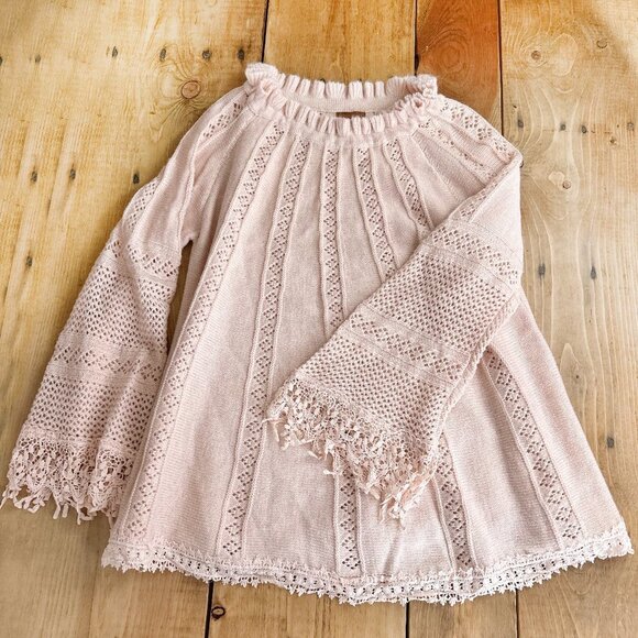 POL Pink Swing‎ Sweater Rabbit Wool Pale Pink S Ruffled Neck - Picture 1 of 10